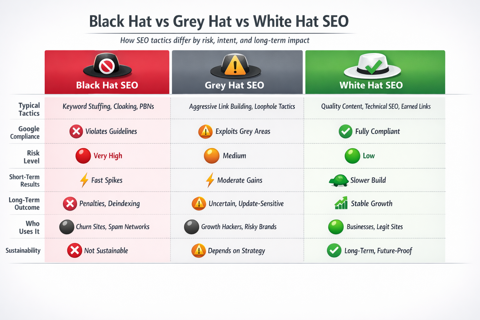 black vs grey vs white hat seo